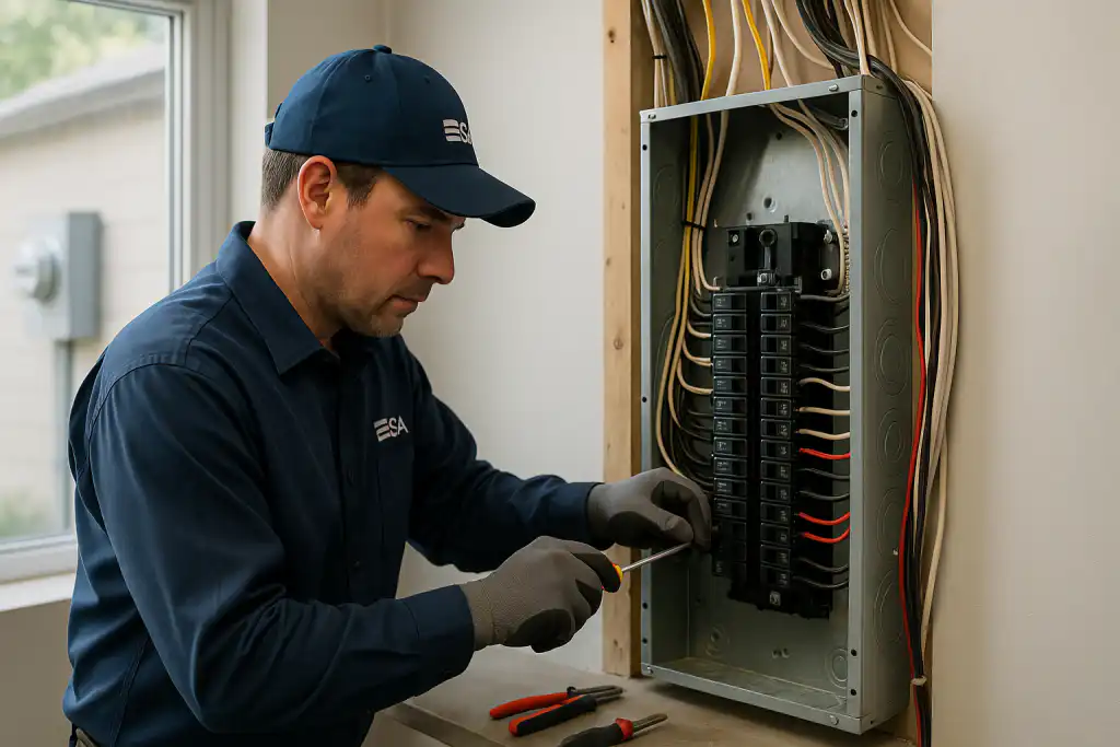 Electrician working on a residential electrical panel
