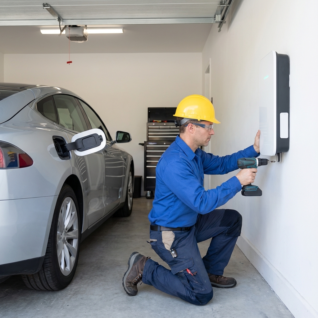 Electric vehicle connected to a home wall charger